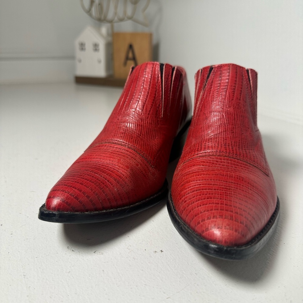 Circle S Women’s 8M Red Lizard Print Western Booties Exotic Style Leather Shoe - Picture 4 of 10